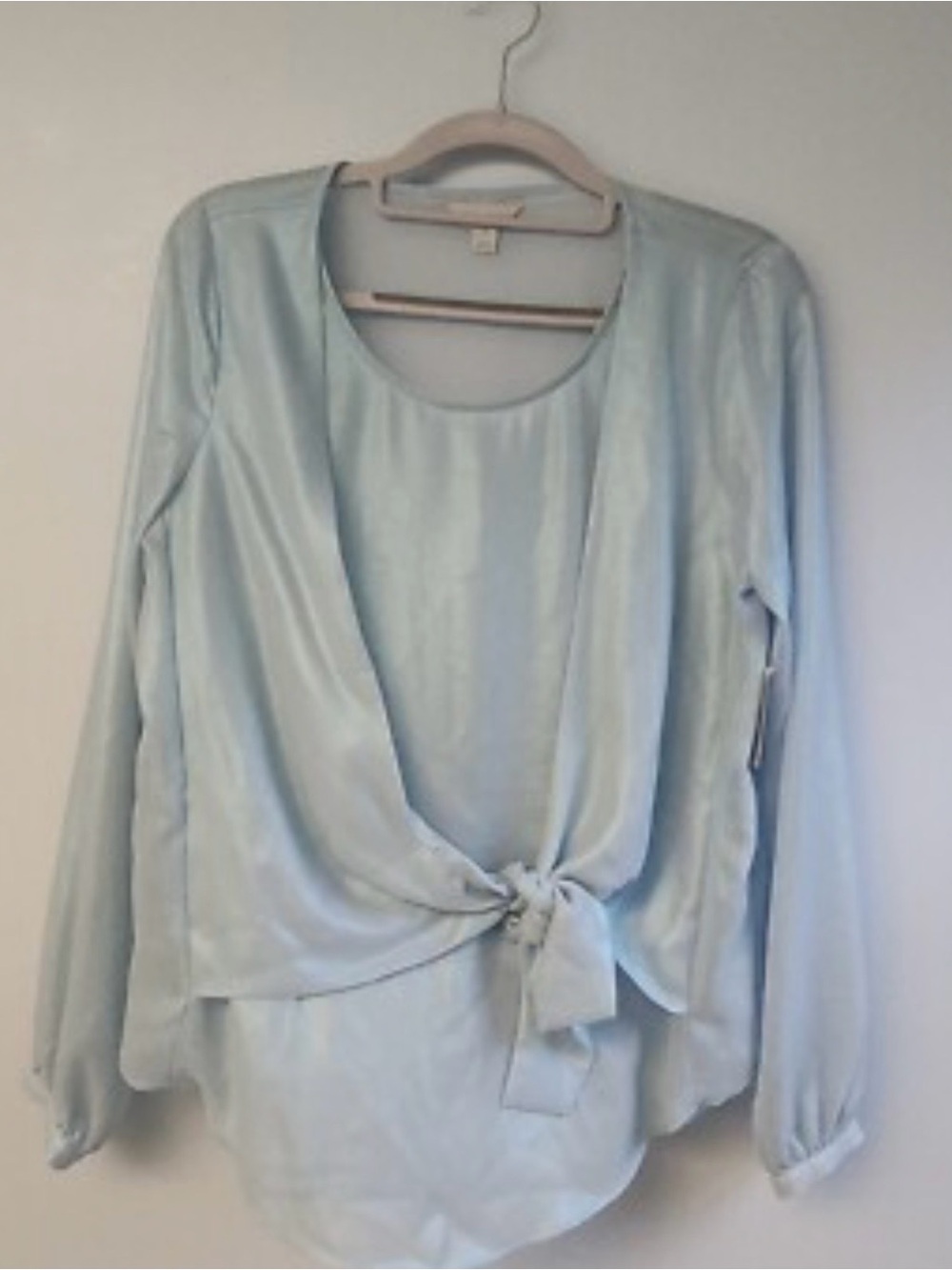 belle sky Light Blue Front-Tie Long Sleeve Top